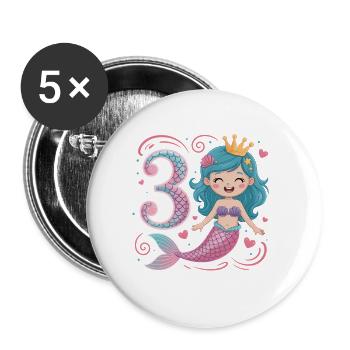 Meerjungfrau 3. Geburtstag 3 Jahre - Buttons klein 25 mm (5er Pack) - Weiß - Vorne