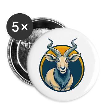Addax Kawaii Maskottchen-Cartoon-Charakter-Clipart-Logo - Buttons klein 25 mm (5er Pack) - Weiß - Vorne