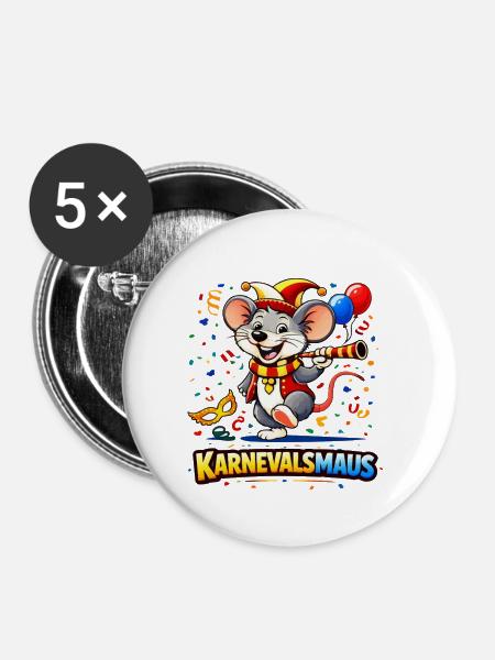 Karnevalsmaus Party-Motiv - Buttons klein 25 mm (5er Pack) - Weiß