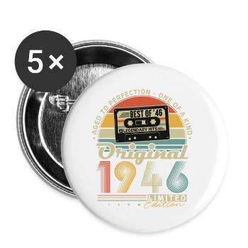 1946 Jahrgang 80. Geburtstag Geschenk Retro - Buttons klein 25 mm (5er Pack) - Weiß - Vorne