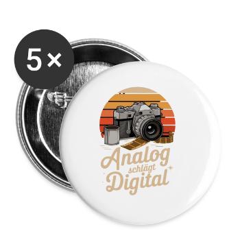 Analog Beats Digital Retro Camera Photography - Buttons small 1''/25 mm (5-pack) - white - Front