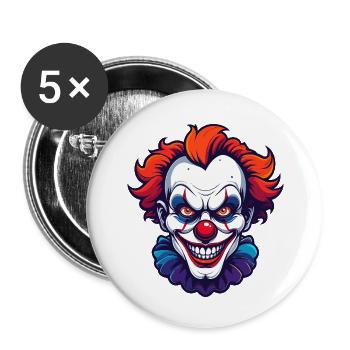 Motif de portrait de tête de clown horrifique de clown effrayant - Lot de 5 petits badges (25 mm) - blanc - Devant
