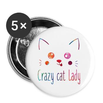 Folle Chat, Amante Drôle de Chats - Lot de 5 petits badges (25 mm) - blanc - Devant