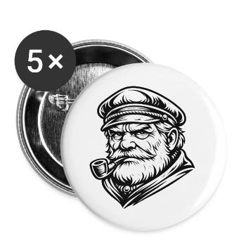 Capitaine à la flûte dans le style de la gravure sur bois - Lot de 5 petits badges (25 mm) - blanc - Devant