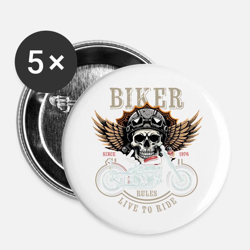 Biker Rules - Since 1976 - Live to Ride - Buttons klein 25 mm (5er Pack) - Weiß