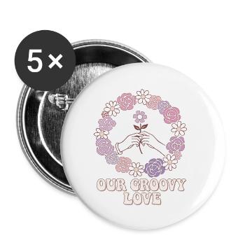 Our Groovy Love | Wreath of flowers | Valentine's Day - Buttons small 1''/25 mm (5-pack) - white - Front