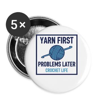 Vie au crochet : Première histoire de fil : premiers problèmes - Lot de 5 petits badges (25 mm) - blanc - Devant