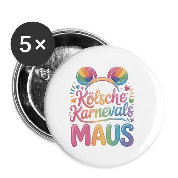 Kölsche Karnevalsmaus Karneval Köln Kölner Maus - Buttons klein 25 mm (5er Pack) - Weiß - Vorne