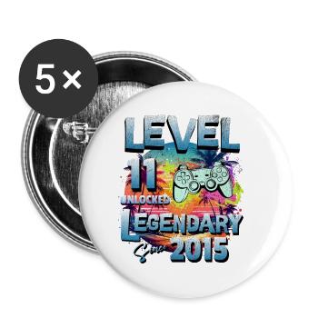 Level 11 Jahre Freigeschaltet seit 2015 Geburtstag - Buttons klein 25 mm (5er Pack) - Weiß - Vorne