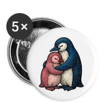 Umarmte Pinguine: Blau Rosa Duo - Buttons klein 25 mm (5er Pack) - Weiß - Vorne