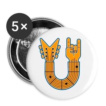 U-Shape Guitar & Rock Hand - Buttons klein 25 mm (5er Pack) - Weiß - Vorne