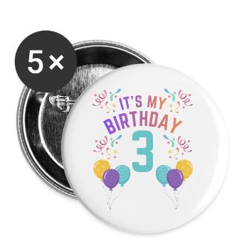 3 ans fille C’est mon anniversaire Enfants Anniversaire - Lot de 5 petits badges (25 mm) - blanc - Devant