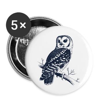 Vintage Eule auf Ast | Mystisches Wald Motiv - Buttons klein 25 mm (5er Pack) - Weiß - Vorne