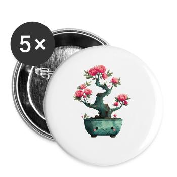 Kawaii Bonsai Blütenpracht - Buttons klein 25 mm (5er Pack) - Weiß - Vorne