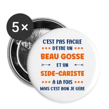 Beau Gosse et Sidecariste Je Gere - Lot de 5 petits badges (25 mm) - blanc - Devant