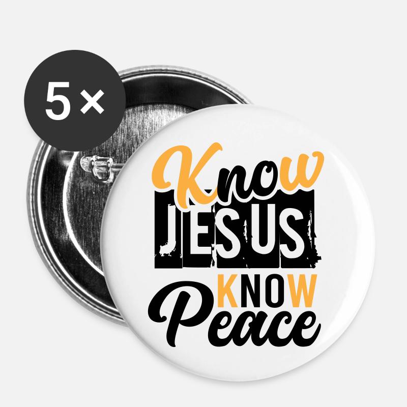 Know Jesus Know Peace – Frieden in Christus - Buttons klein 25 mm (5er Pack) - Weiß