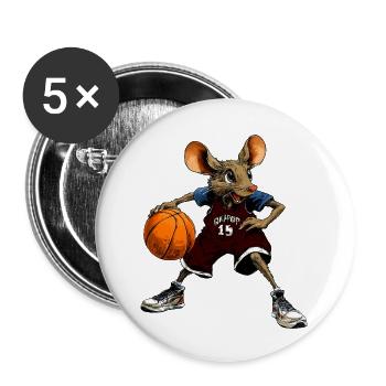 Souris Basket-ball - Lot de 5 petits badges (25 mm) - blanc - Devant