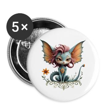 Blauer Drache mit blumigen Flügeln - Buttons klein 25 mm (5er Pack) - Weiß - Vorne