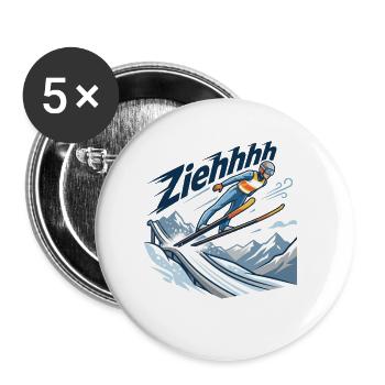 Vol de saut à ski Ziehhhh à travers le stade - Lot de 5 petits badges (25 mm) - blanc - Devant