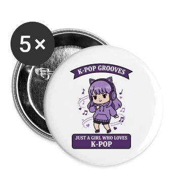 K-Pop-Grooves – einfach ein Mädchen, das K-Pop-Musik liebt - Buttons klein 25 mm (5er Pack) - Weiß - Vorne