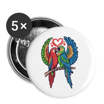 Love parrot duo in tropical style - Buttons small 1''/25 mm (5-pack) - white - Front