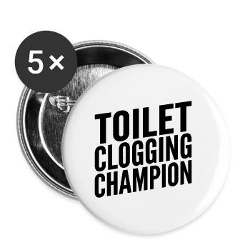 Champion de fermeture de toilettes - Lot de 5 petits badges (25 mm) - blanc - Devant