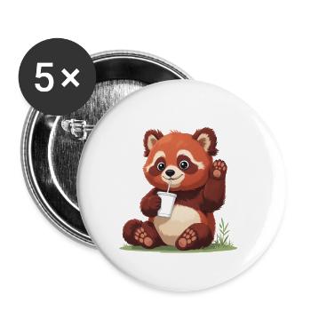 Panda rouge à la paille - Lot de 5 petits badges (25 mm) - blanc - Devant