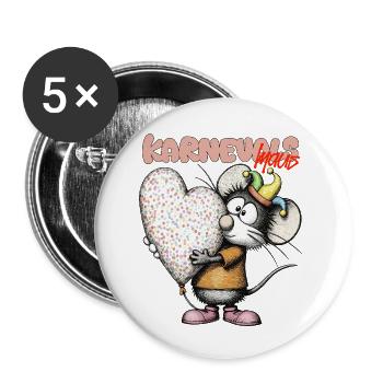 Karnevalsmäuschen Herzballon Karneval Rheinland - Buttons klein 25 mm (5er Pack) - Weiß - Vorne