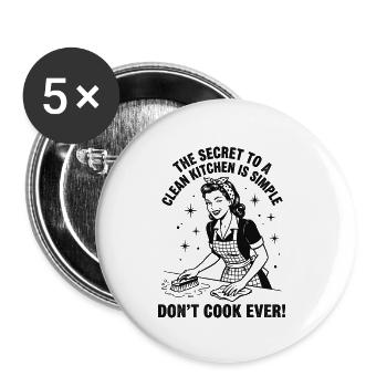 Putz-Hack: Das Geheimnis sauberer Küchen - Buttons klein 25 mm (5er Pack) - Weiß - Vorne