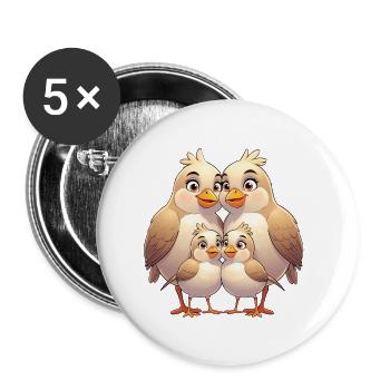 Bird Family Cuddle - Buttons small 1''/25 mm (5-pack) - white - Front