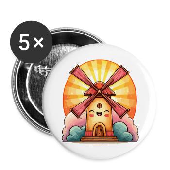 Maison Riante du Moulin à Vent Solaire - Lot de 5 petits badges (25 mm) - blanc - Devant
