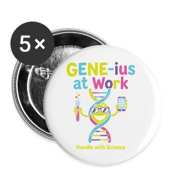 GENE ius au travail Science Humour - Lot de 5 petits badges (25 mm) - blanc - Devant