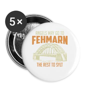 Ostsee ENGEL DÜRFEN NACH FEHMARN Lustiges - Buttons klein 25 mm (5er Pack) - Weiß - Vorne