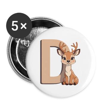 Deer D Cartoon Cuddly Letter D - Buttons small 1''/25 mm (5-pack) - white - Front