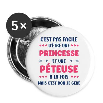 Princess and Pétueuse – daring humor - Buttons small 1''/25 mm (5-pack) - white - Front