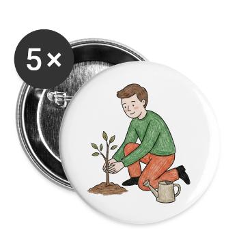 Jeune jardinier plante une pousse - Lot de 5 petits badges (25 mm) - blanc - Devant