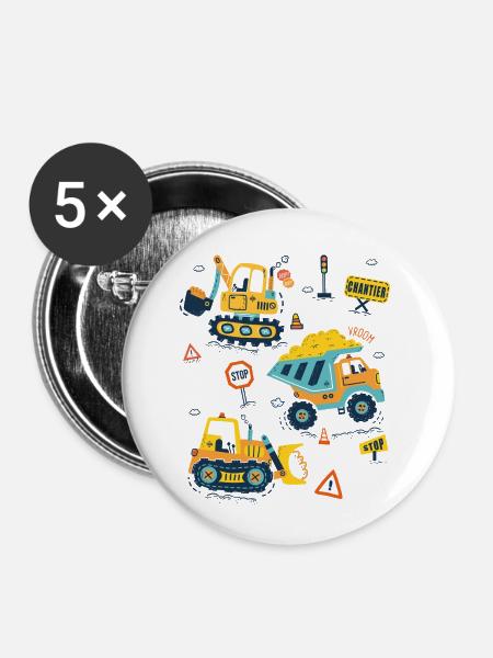 Baumaschinen, niedlicher Baggerfahrer - Buttons klein 25 mm (5er Pack) - Weiß
