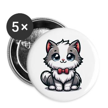 Cuddly kitten with red bow tie - Buttons small 1''/25 mm (5-pack) - white - Front
