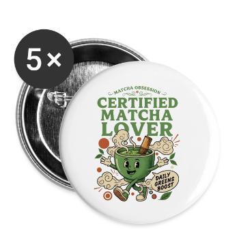 Matcha Obsession Certified Matcha Lover Daily - Buttons klein 25 mm (5er Pack) - Weiß - Vorne