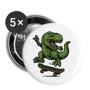 Grüner Dino auf Skateboard - Buttons klein 25 mm (5er Pack) - Weiß - Vorne