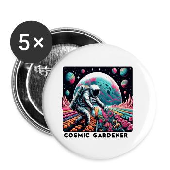 Astronaute Jardinier Cosmique dans le Royaume des Fleurs - Lot de 5 petits badges (25 mm) - blanc - Devant