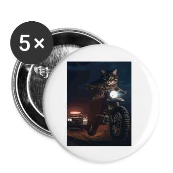 Nachtkatze auf Motorrad - Buttons klein 25 mm (5er Pack) - Weiß - Vorne