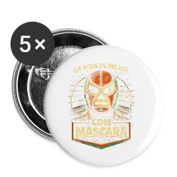 Lucha Libre Luchador La Vida Es Mejor Con Mascara - Lot de 5 petits badges (25 mm) - blanc - Devant