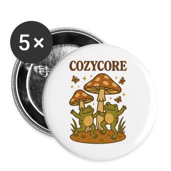 Cozycore Frösche & Pilze | Cottagecore - Buttons klein 25 mm (5er Pack) - Weiß - Vorne
