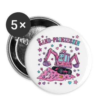 Sand Princess: Pink Excavator - Buttons small 1''/25 mm (5-pack) - white - Front
