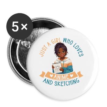 Nur Ein Mädchen, Das Anime Liebt Und Afro Zeichnet - Buttons klein 25 mm (5er Pack) - Weiß - Vorne