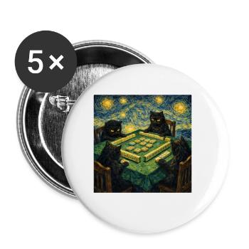 Des chats jouant au Mahjong Van Gogh - Lot de 5 petits badges (25 mm) - blanc - Devant