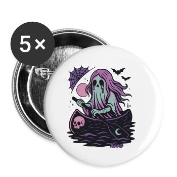 Geist im Boot mit Mond und Fledermaus - Buttons klein 25 mm (5er Pack) - Weiß - Vorne