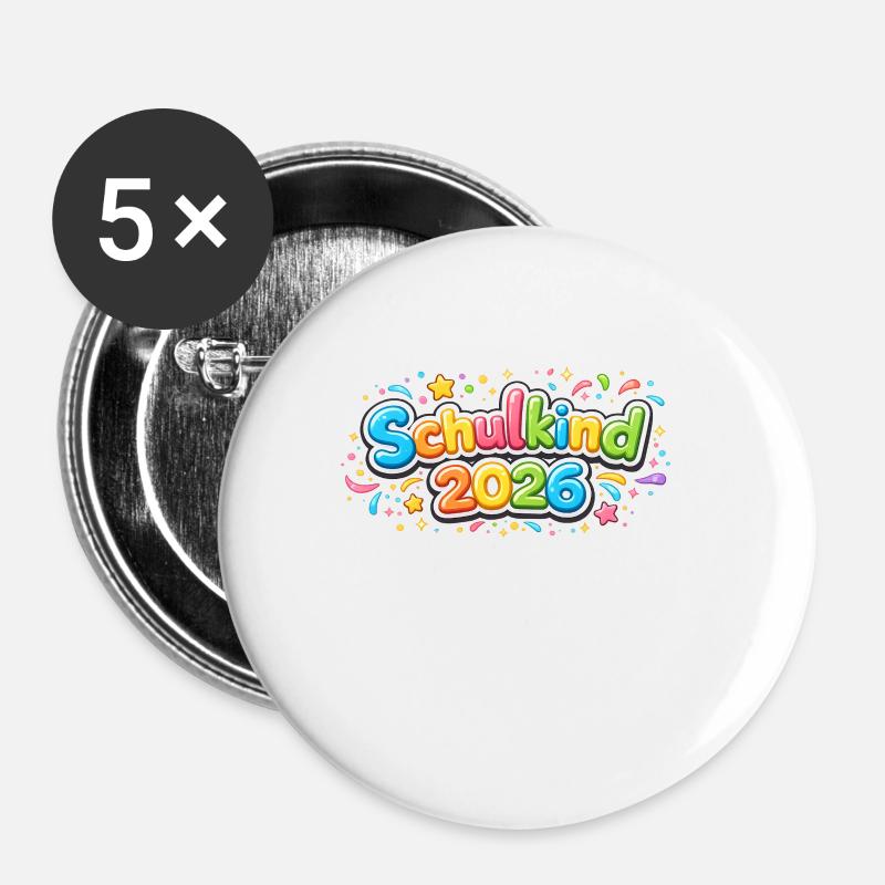 Schulkind 2026 Einschulung Geschenk - Buttons klein 25 mm (5er Pack) - Weiß