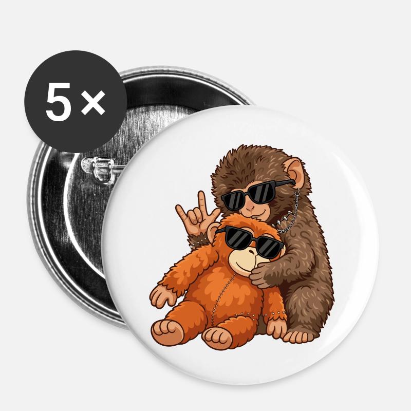 Monkey Punch Rock Music Funny Gift - Buttons small 1''/25 mm (5-pack) - white